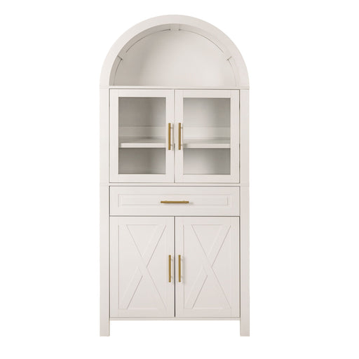 Arched Kitchen Pantry Cabinet With Adjustable Shelves & Barn Door Design Home Essentials