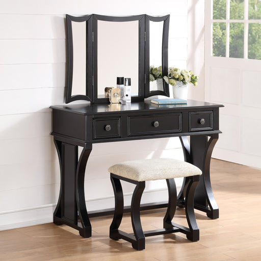 Bedroom Vanity Set With Foldable Mirror And Stool - Black Home Essentials