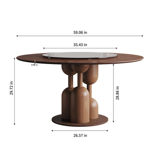 Round Dining Table With Lazy Susan For Living Room - Walnut Home Essentials