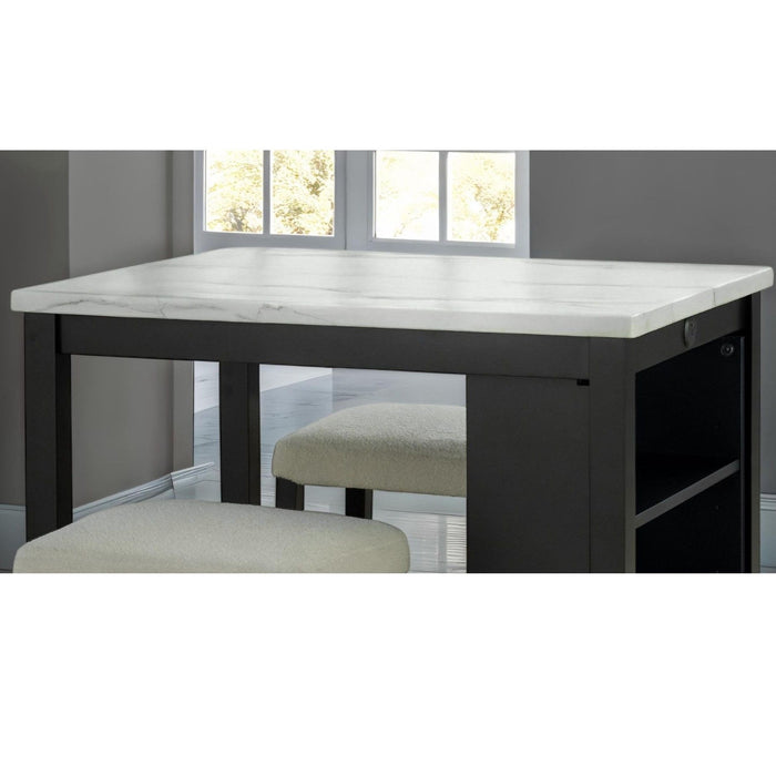 Dining Table Set With Storage Shelves, 3 Piece With 2 Stools - Black / Ivory / White Home Essentials
