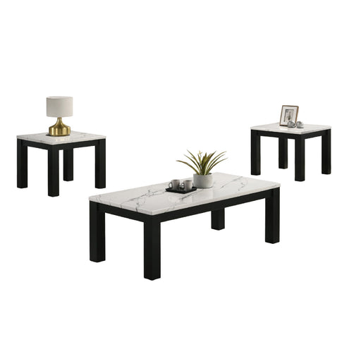 Modern 3 Piece Living Room Table Set With Faux Marble Top Wooden - Black / White Home Essentials