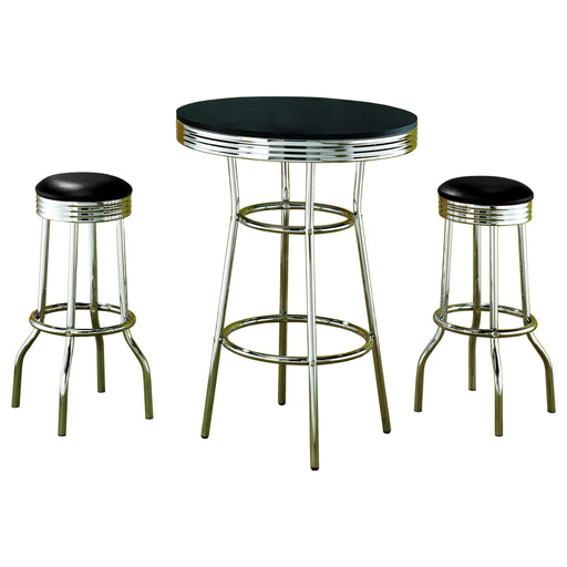 3 Piece Round 1950S Bistro Pub Bar Table Set - Black Furniture Max