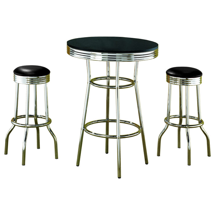 3 Piece Round 1950S Bistro Pub Bar Table Set - Black Furniture Max