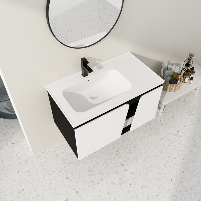 36'' Floating Wall - Mounted Bathroom Vanity With Ceramic Basin & Soft - Close Cabinet Door