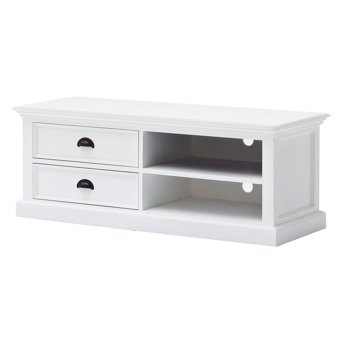 Solid Wood Drawers And Open Shelving Entertainment Center - White