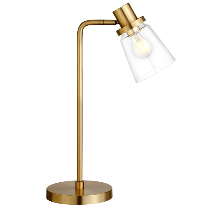Metal Arched Table Lamp With Clear Cone Shade - Brass