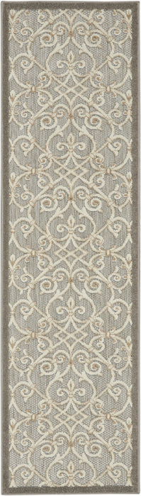 2' X 8' Floral Indoor / Outdoor Area Rug - Gray / Ivory