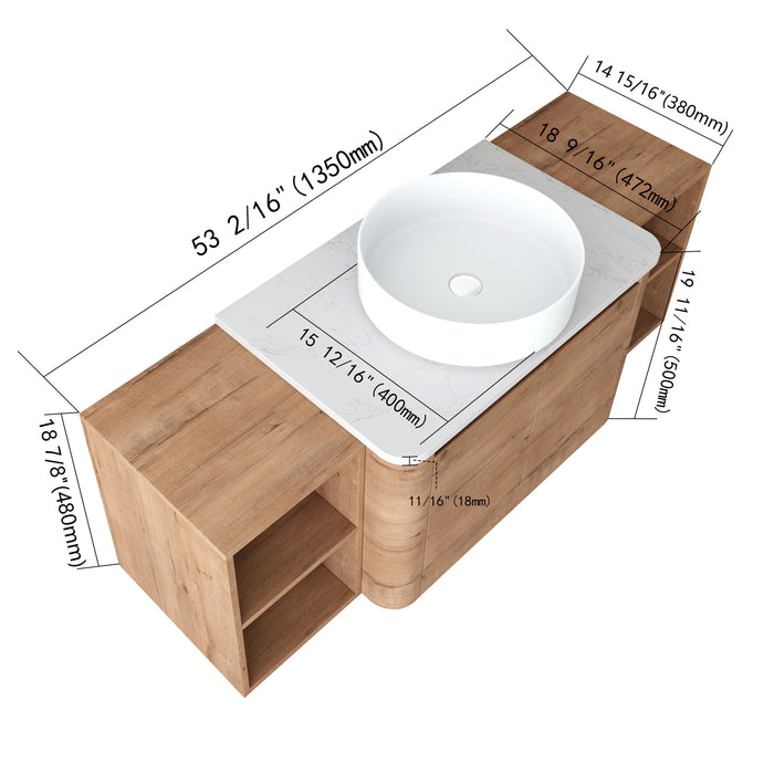 Wall Mounted Bathroom Vanity With Art Sink, 2 Storage Shelves, Soft Close Door Home Essentials
