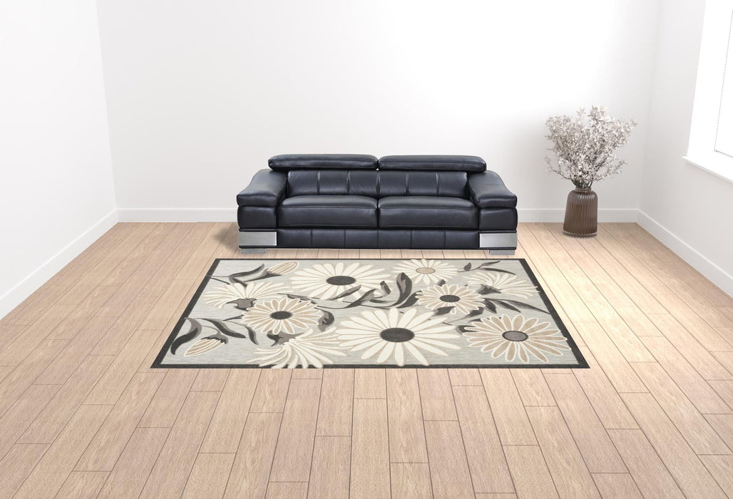 9' X 12' Floral Stain Resistant Non Skid Area Rug - Beige