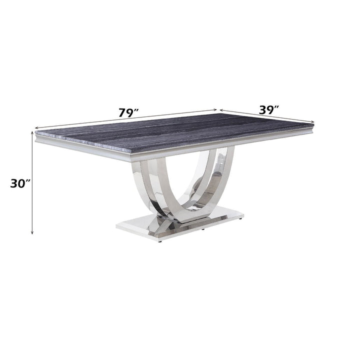Cambrie - Dining Table With Engineered Stone Top - Engineered Stone Top & Mirrored Silver ACME