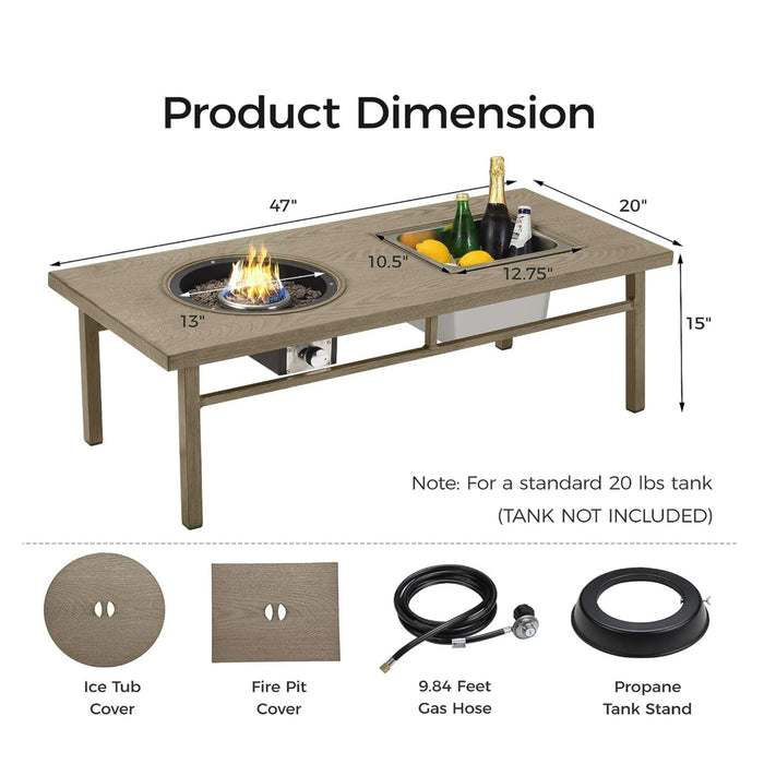3 In 1 Outdoor Propane Fire Pit Table 50, 000 BTU With Ice Bucket - Beige
