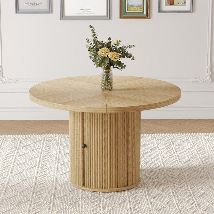 Roman Column Round Dining Table With Double Layer Storage - Wood Home Essentials