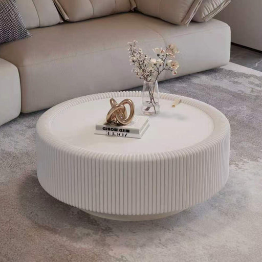 Round Fluted Coffee Table, Base & Hidden Storage - Snow White Home Essentials