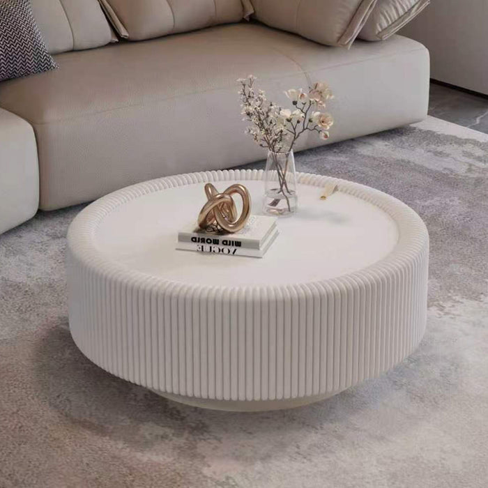 Round Fluted Coffee Table, Base & Hidden Storage - Snow White Home Essentials