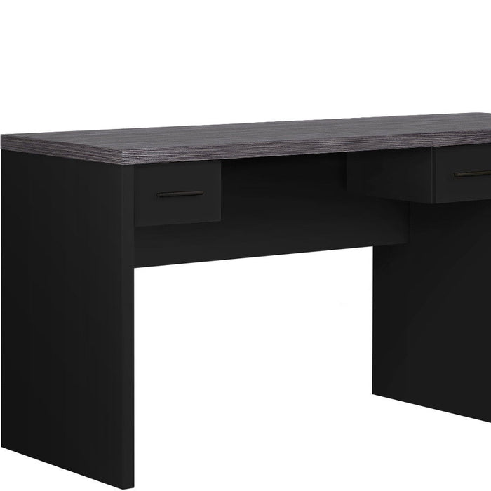 L Shape Computer Desk With Eight Drawers - Gray And Black