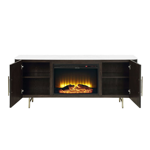 Clayten - Server With Marble Top & Fireplace - White & Espresso ACME