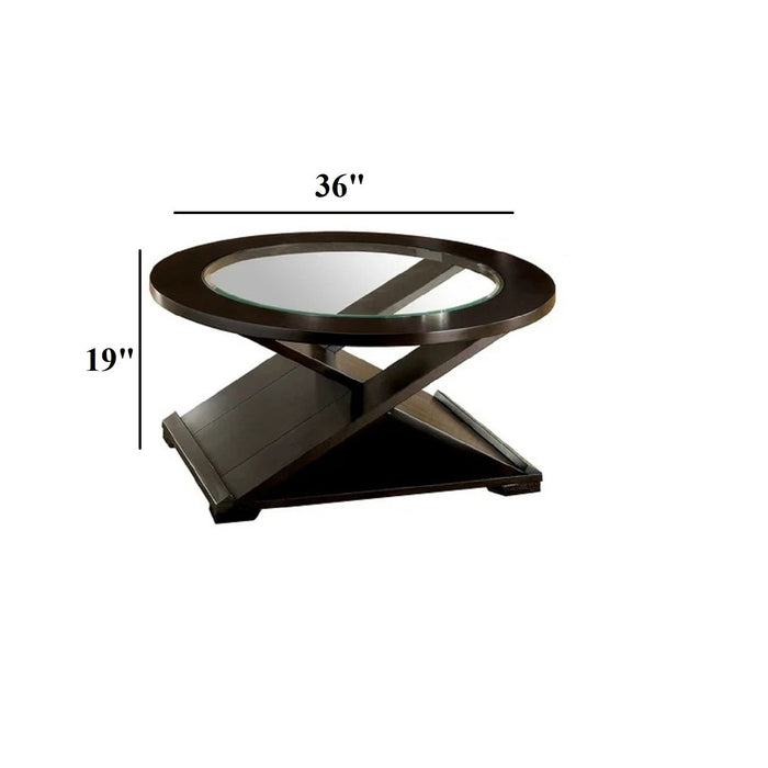 Coffee Table With Cross Design Base, Beveled Glass Top - Espresso Home Essentials