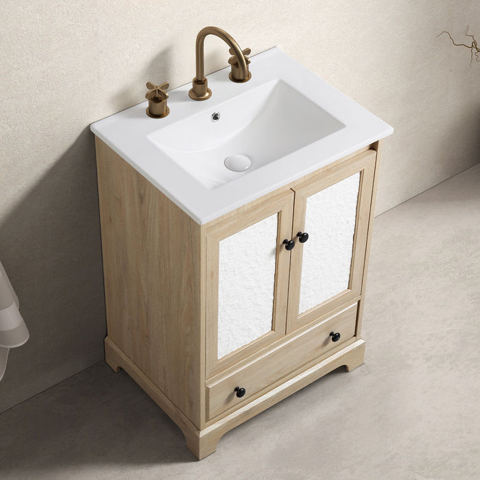 Bathroom Vanity With Basin, 1 Drawer Free Standing Storage - Brown Home Essentials
