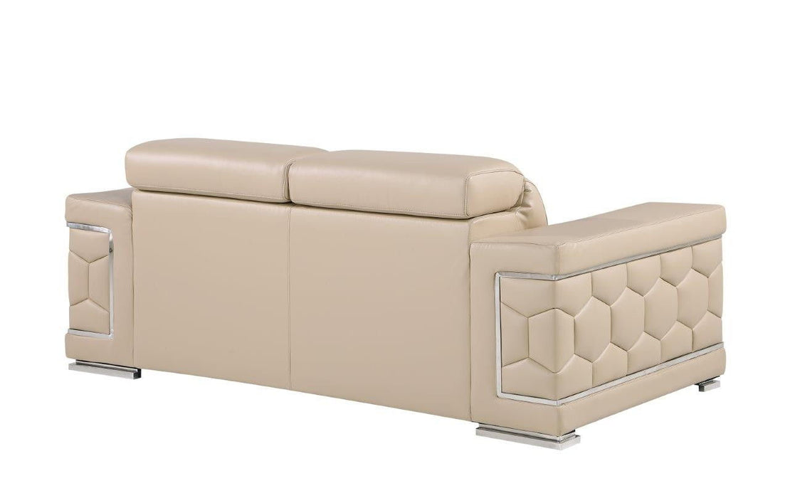 Genuine Leather Love Seat - Silver / Beige