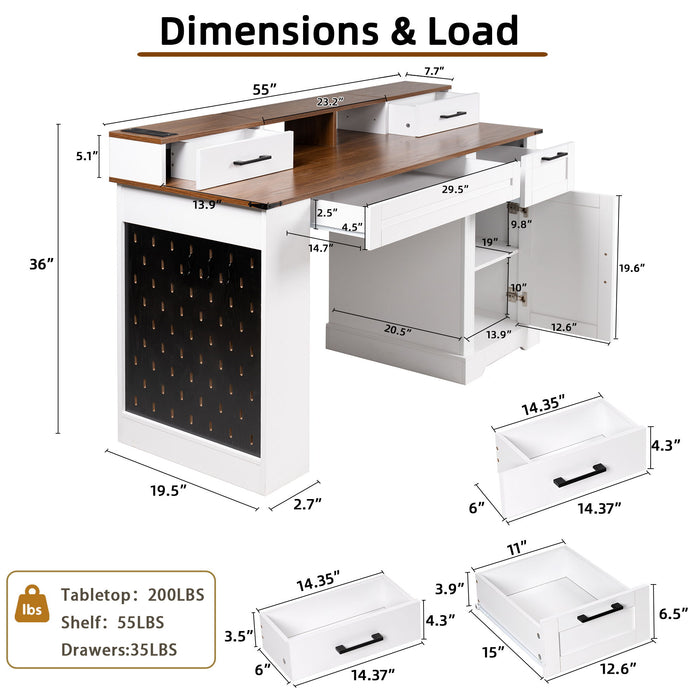 Office Desk With Storage Cabinet, Charging Station, Monitor Stand & Pegboard Home Essentials