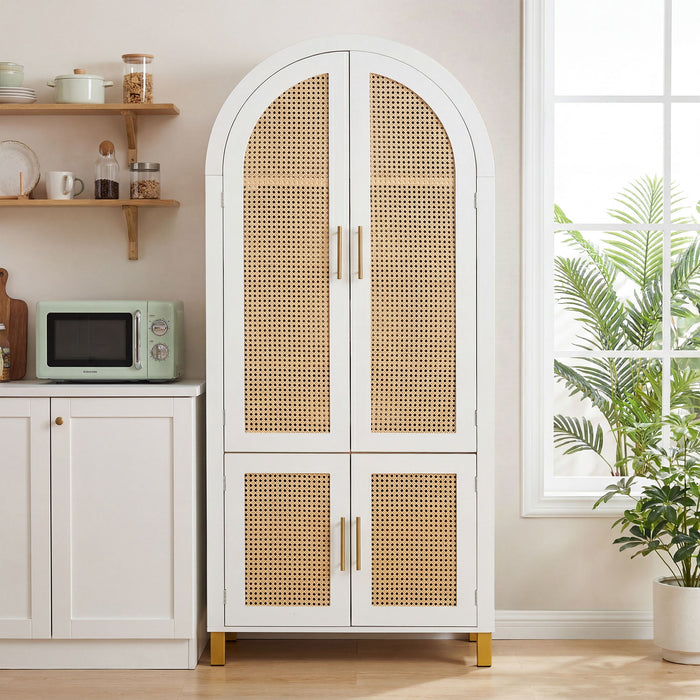 Tall Arched Cabinet With Rattan Doors & Adjustable Shelves Home Essentials