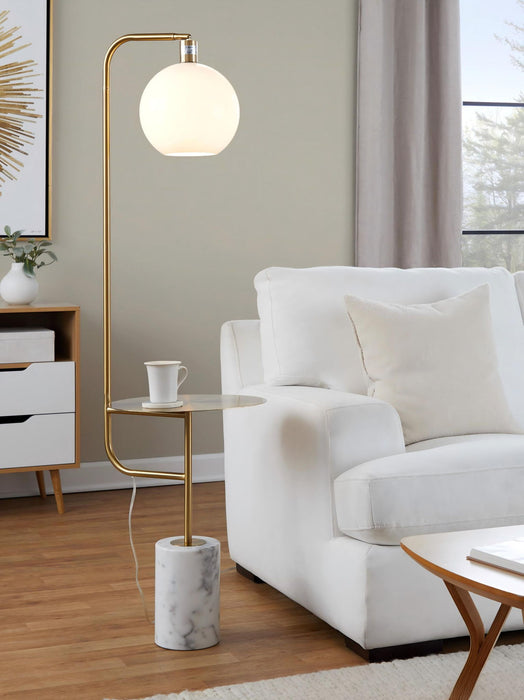 Symbol - Contemporary / Glam Floor Lamp Side Table - White Marble Lumi Source
