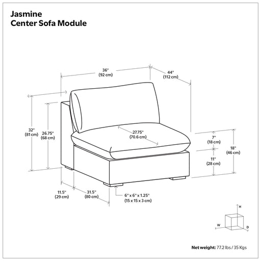 Jasmine - Center Sofa Module - Gray Simpli-Home