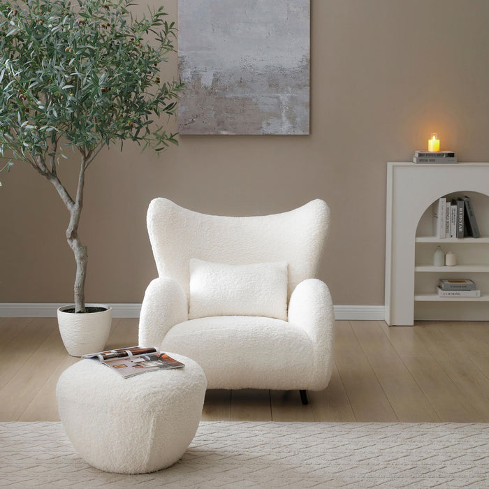 Wingback Armchair & Ottoman Combo For Living Room - White Home Essentials