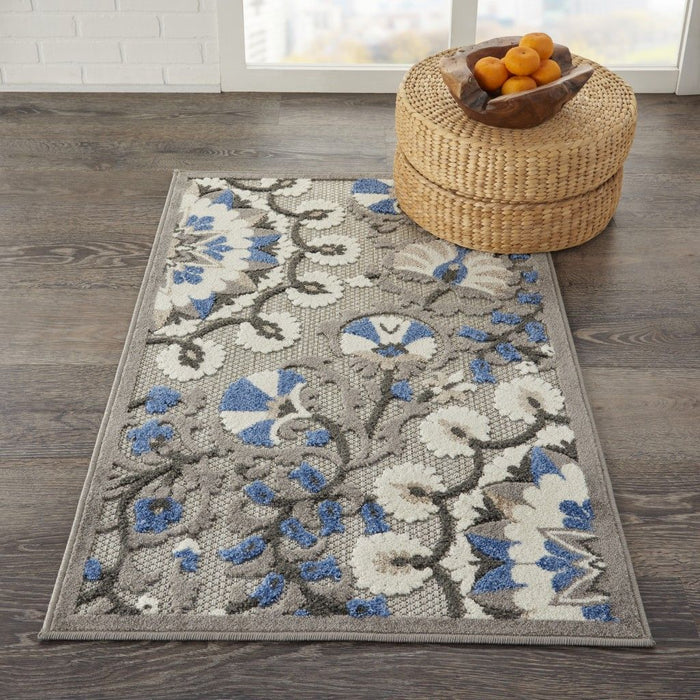 3' X 4' Floral Indoor & Outdoor Area Rug - Blue / Gray