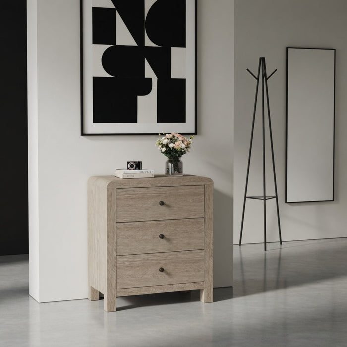 3 Drawer Chest Of Drawers With Soft Close Glides Rounded Corners Handles - Natural Home Essentials
