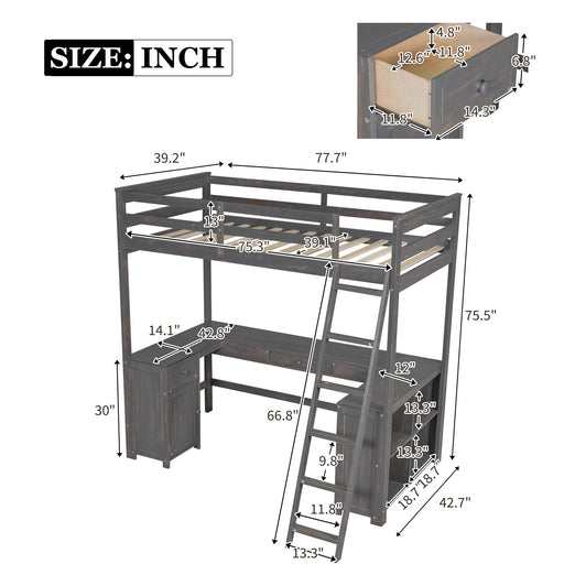Loft Bed With U-Shaped Desk, Drawers, And Storage Shelves Hearth and Haven