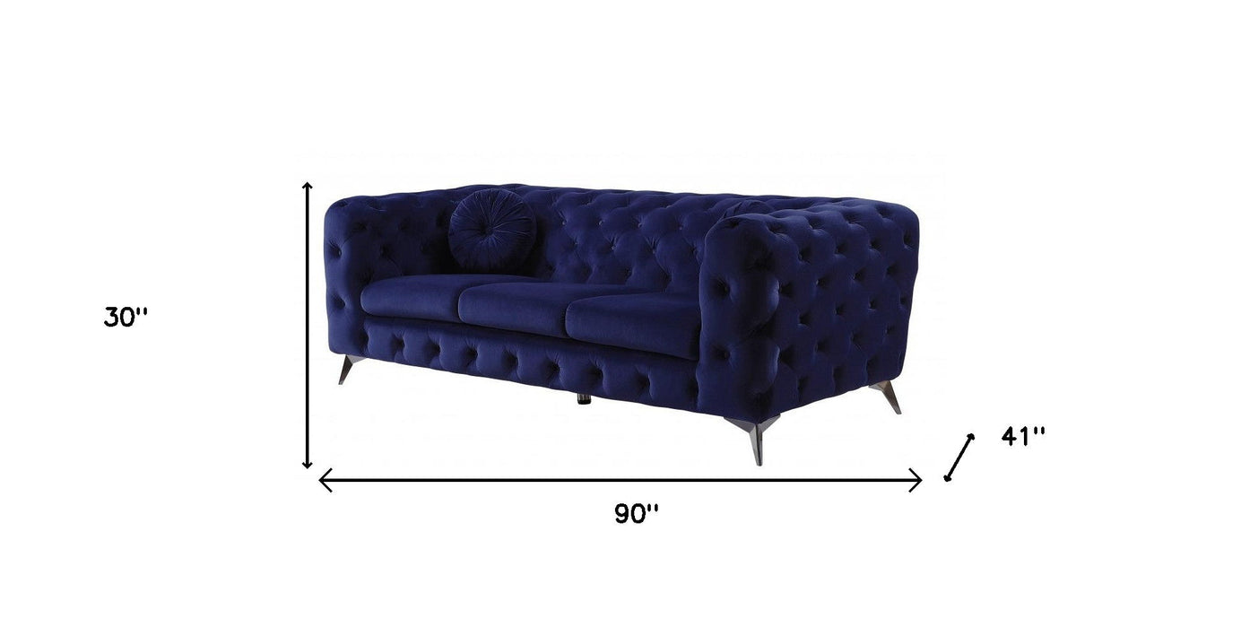 Velvet Sofa & Silver Legs - Blue