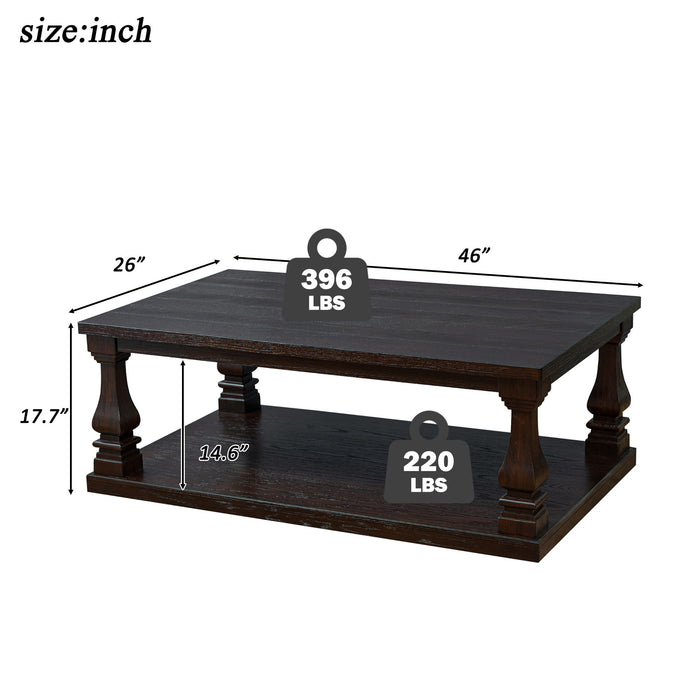 Rectangular Coffee Table With Open Storage Shelf For Living Room - Espresso Home Essentials
