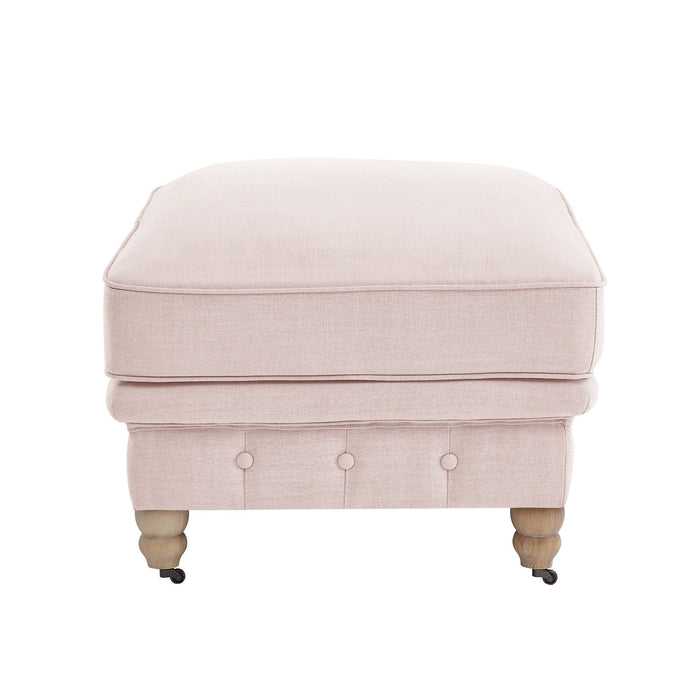 Linen And Natural Rolling Tufted Cocktail Ottoman - Pink