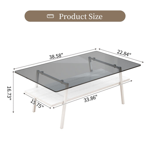 Rectangle Coffee Table, Tempered Glass Tabletop With Metal Legs Home Essentials