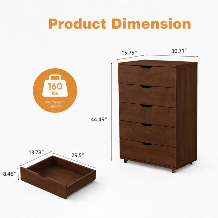 Modern 5 Drawer Dresser With Wheels Home Essentials
