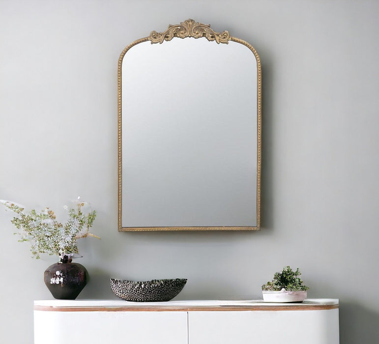 36" Crowned Top Framed Accent Mirror - Gold