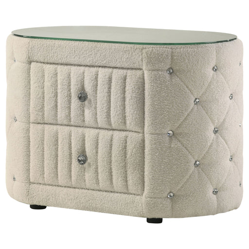 Santiago - Oval 2 Drawer Upholstered Nightstand - Ivory Furniture Max