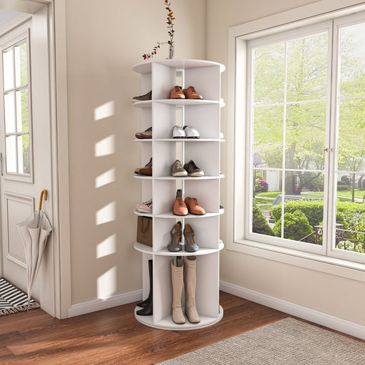 6 Tier Spinning Shoe Rack, Free Standing 360° Revolving Shoe Organizer - White Daily Nest