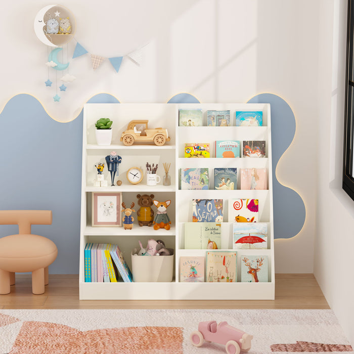 Bookshelf And Toy Storage Organizer, Multifunctional 4 Tier Bookcase With Toy Bin - White