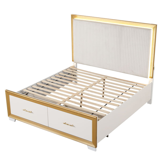 Obsession - Queen Size Bed With LED Headboard And Footboard Storage Drawer - White Matrix Furniture Group