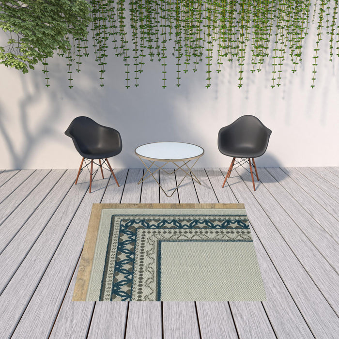 5' X 7' Stain Resistant Indoor / Outdoor Area Rug - Blue / Beige