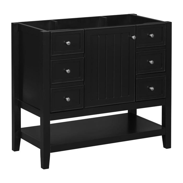 36" Bathroom Vanity Base With 2 Cabinet And 3 Drawers - Black Hearth and Haven