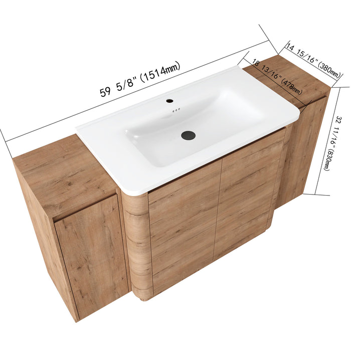 Freestanding Bathroom Vanity With Sink, 2 Small Storage Cabinets, Soft Close Doors Home Essentials