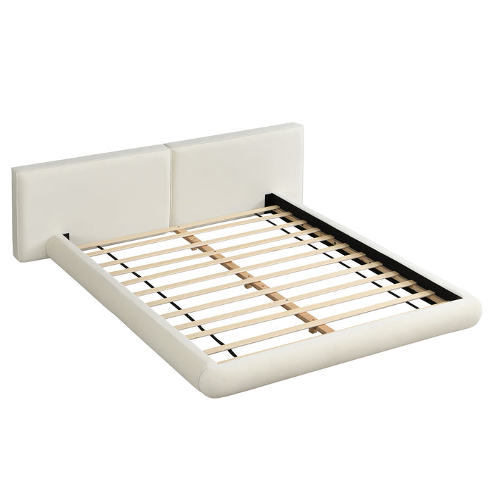 Queen Size Low Profile Platform Bed With Rounded Edges - Cream Noble House