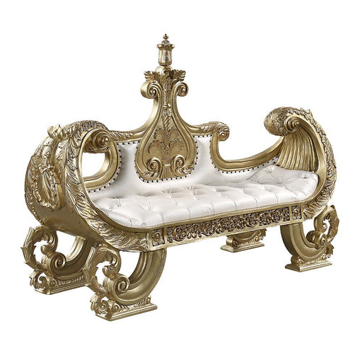 Bernadette - Bench - White Synthetic Leather Fabric & Gold ACME
