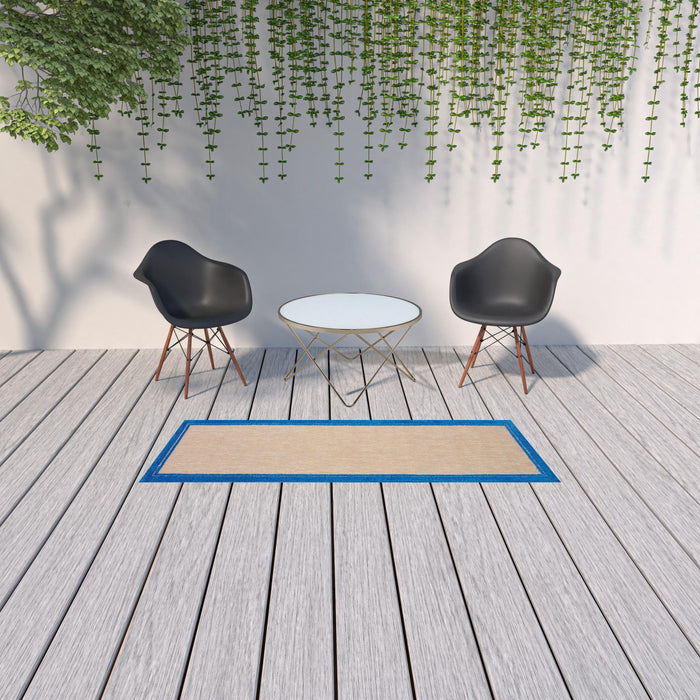 2' X 8' Stain Resistant Indoor / Outdoor Area Rug - Blue / Beige