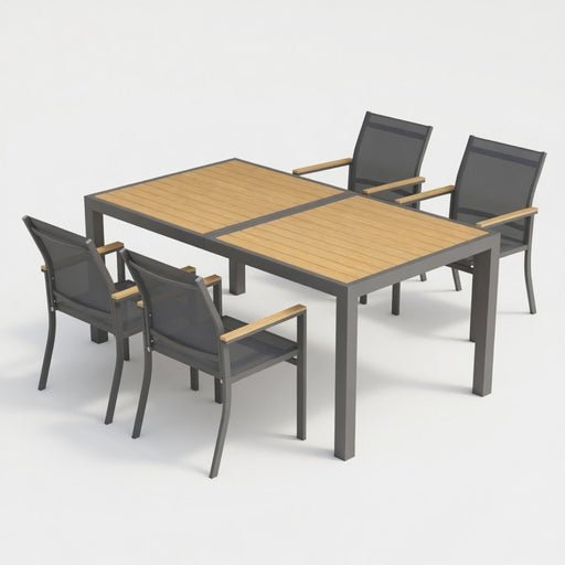 5 Piece Gray Aluminum Patio Dining Set With Textilene Chairs For Outdoor Use Home Essentials