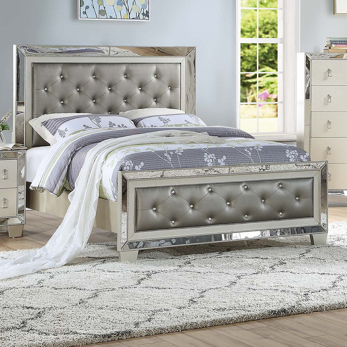 Glamorous Tufted Headboard Bed With Mirror Trim Home Essentials
