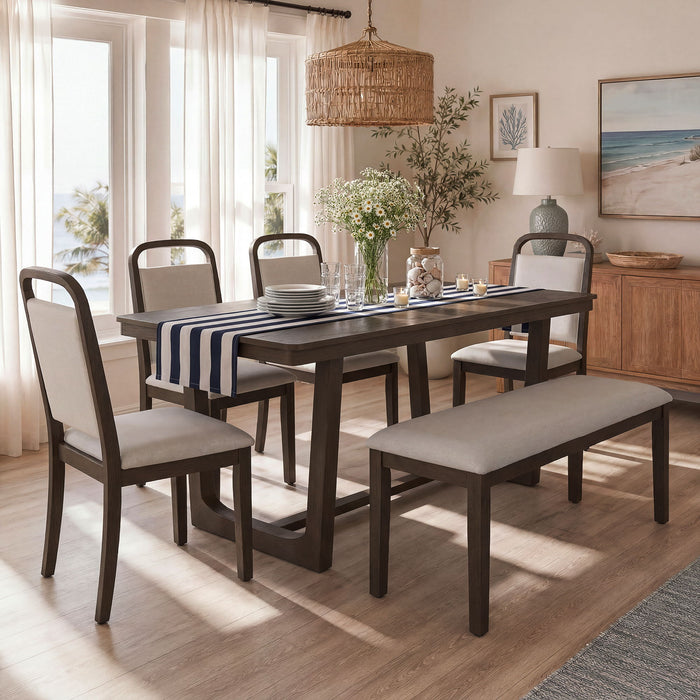 Farmhouse Dining Set With 4 Upholstered Chairs & 1 Bench Hearth and Haven
